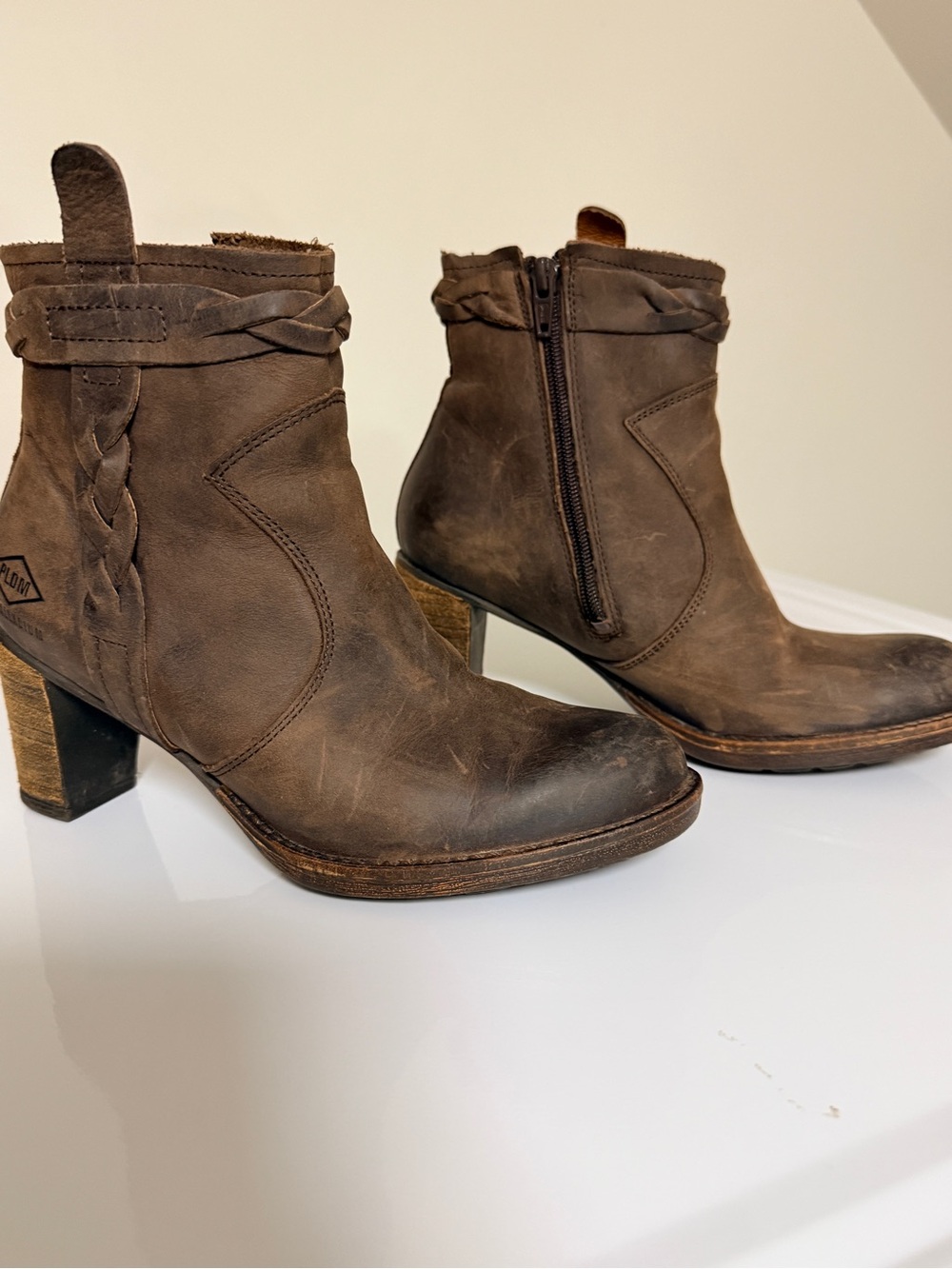 Palladium Women's distressed to Brown Leather Ankle Boots with Braided Detail